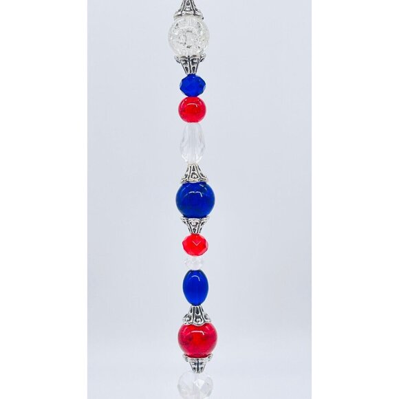 Beaded Suncatcher Red Blue Clear Crystal Prism Hanging Patio Decor Yard Art Tree - Picture 5 of 10